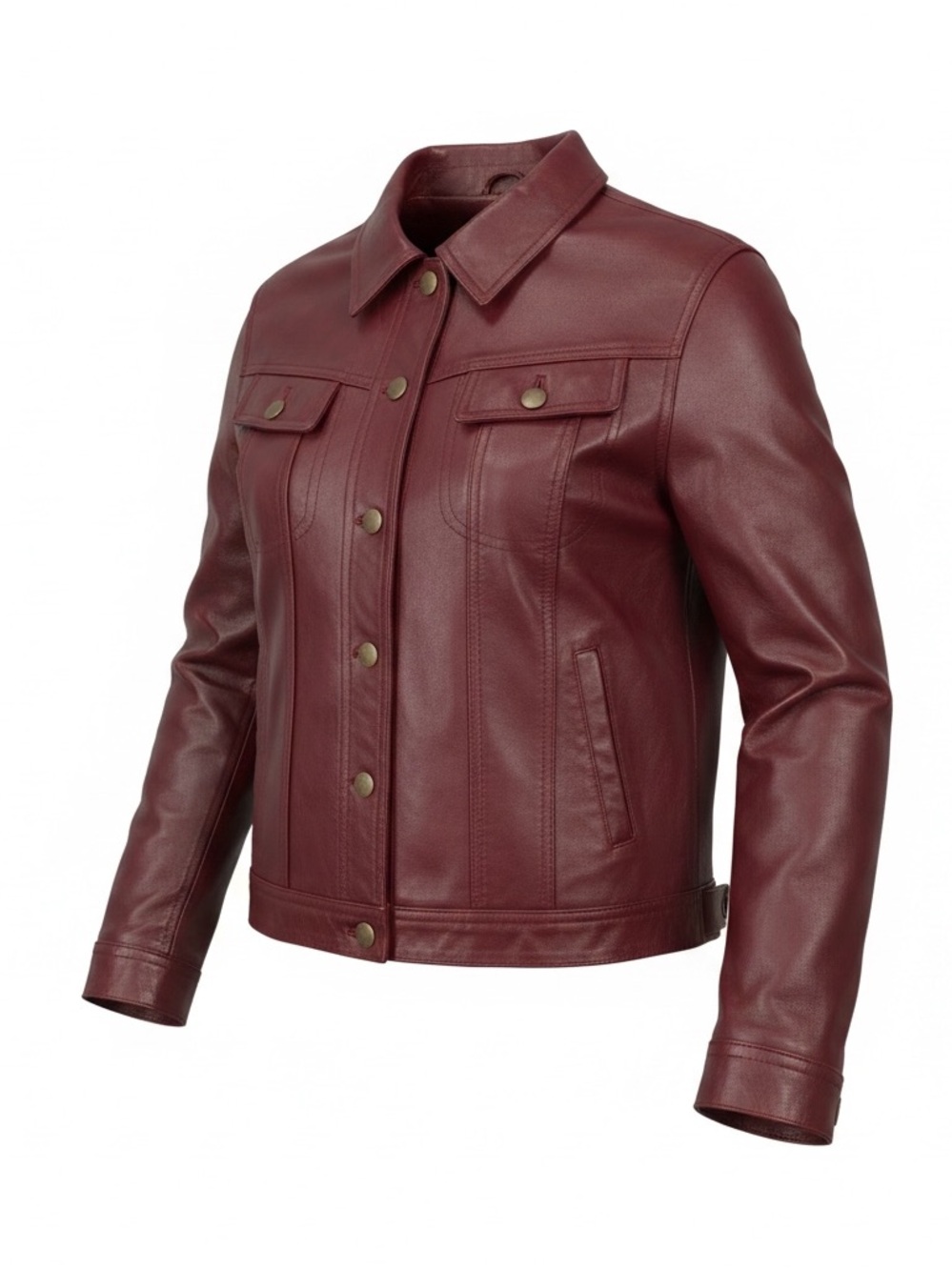 metrostyle Women's Wine Faux Leather Button-Front Jacket